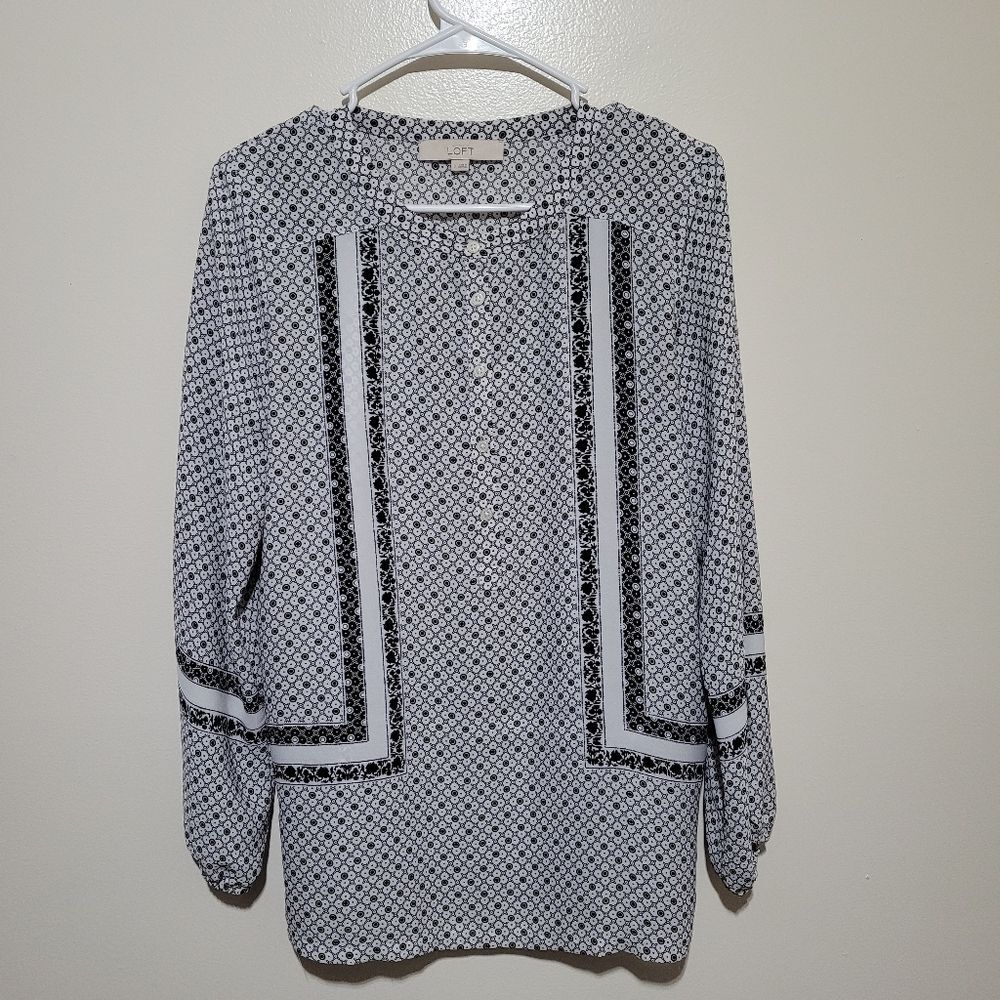LOFT Monochrome Patterned Blouse Small